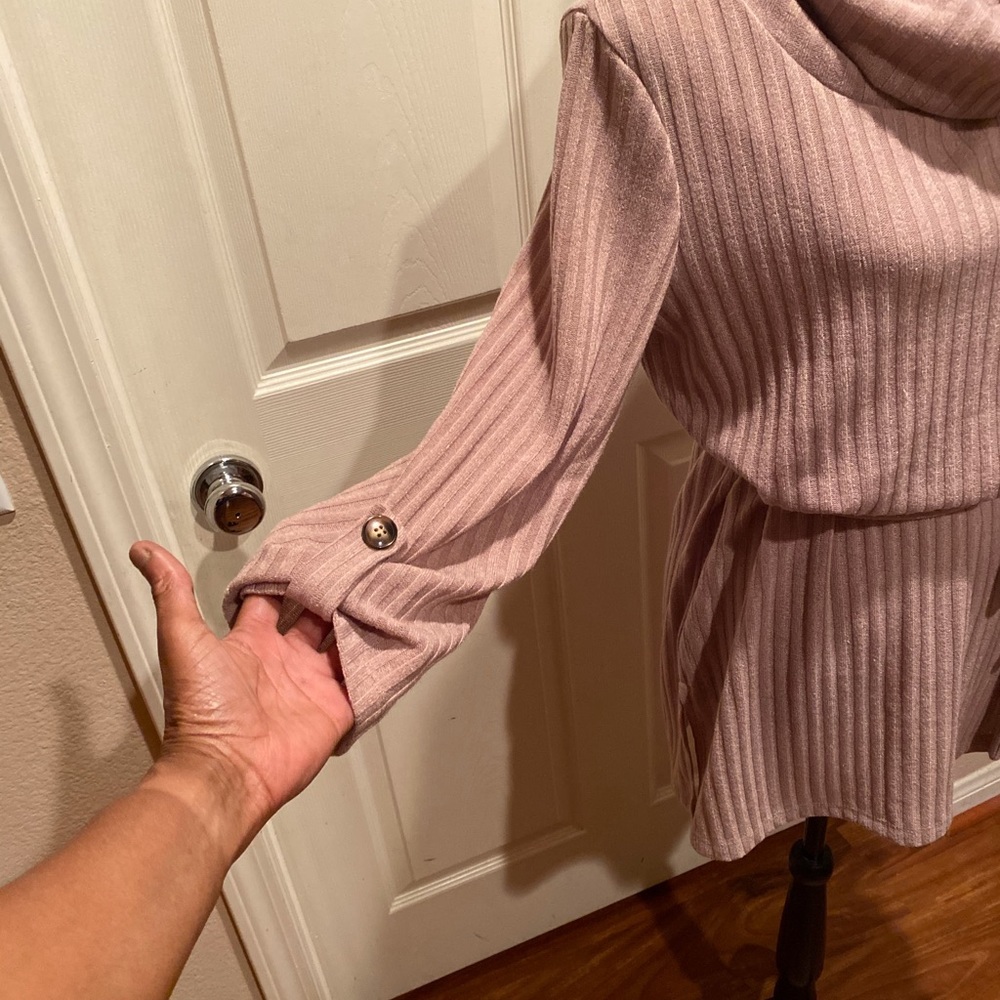 Belted ribbed cowl neck top. - Picture 4 of 5